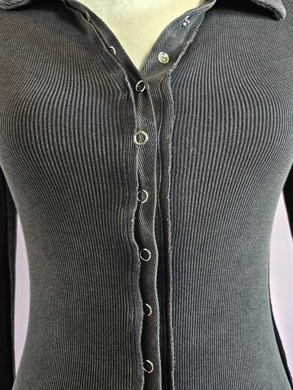 Free People We The Free Washed Black Betty Button Down Grunge Long Sleeve Top